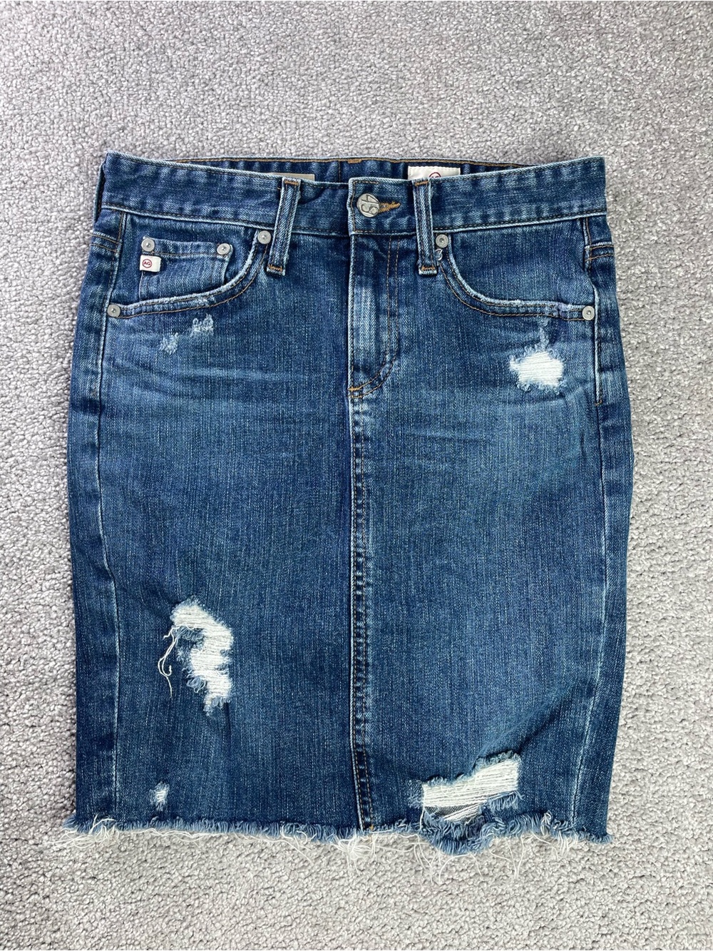 AG Adriano Goldschmied The Erin Distressed Denim Pencil Skirt Size 25 Raw Hem